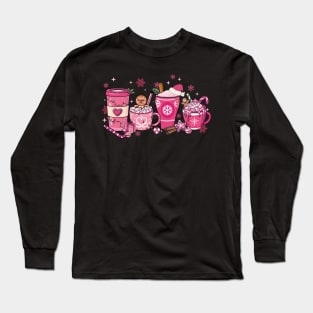 Christmas pink coffee cups Long Sleeve T-Shirt